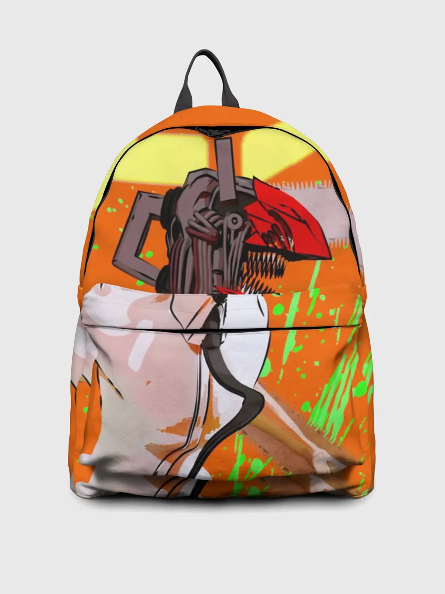 Рюкзак джинсовый / Человек-Бензопила на голубом фоне