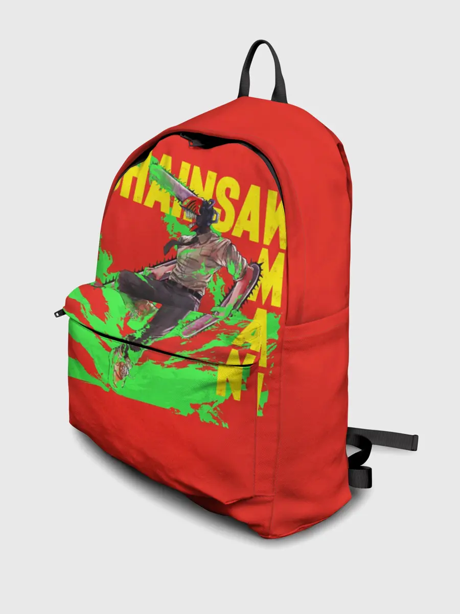 Рюкзак джинсовый / Человек-Бензопила с логотипом на красном