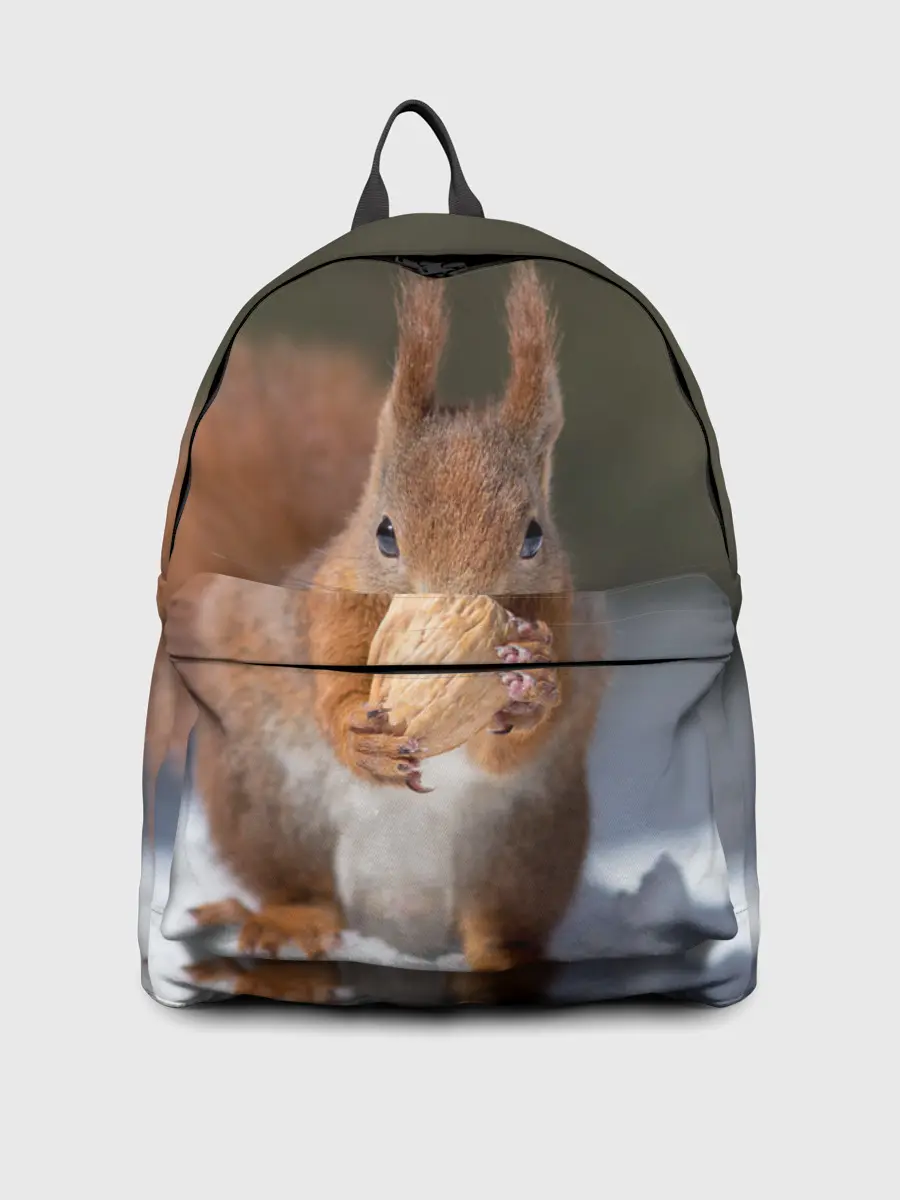 Рюкзак джинсовый / белка с орехом на снегу