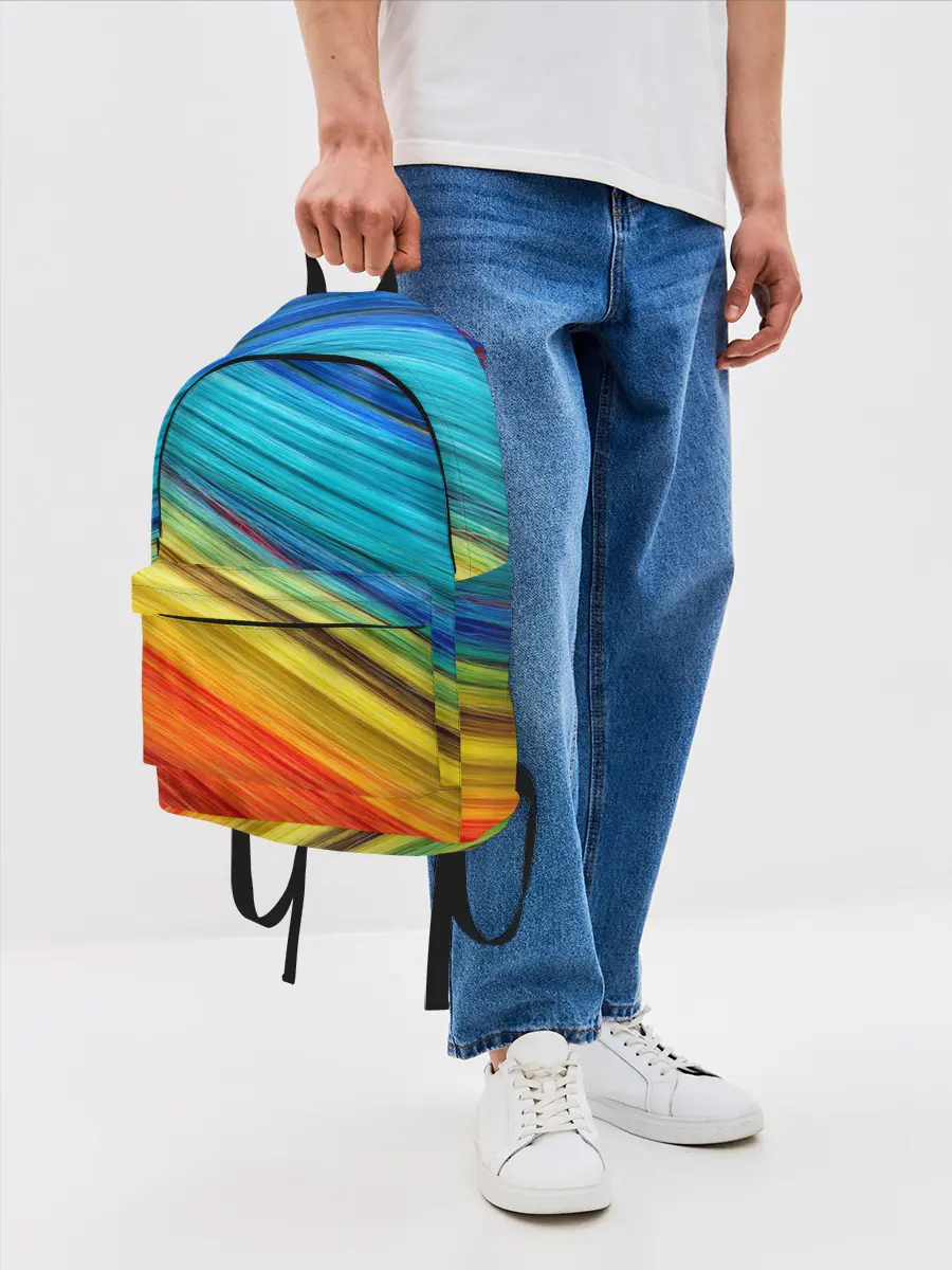 Рюкзак джинсовый / цветной мех диагональ