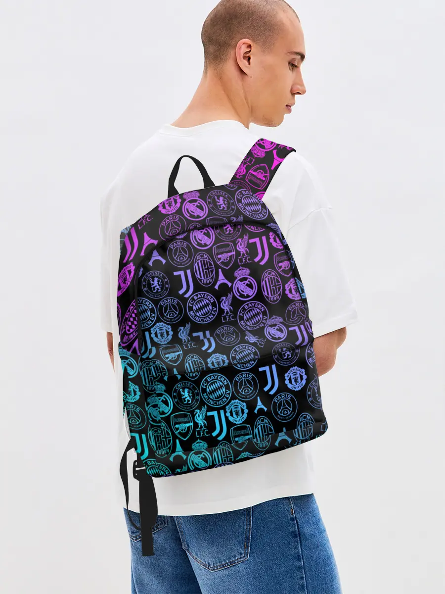 Рюкзак джинсовый / ЛОГО ФУТБОЛЬНЫХ КОМАНД НЕОН