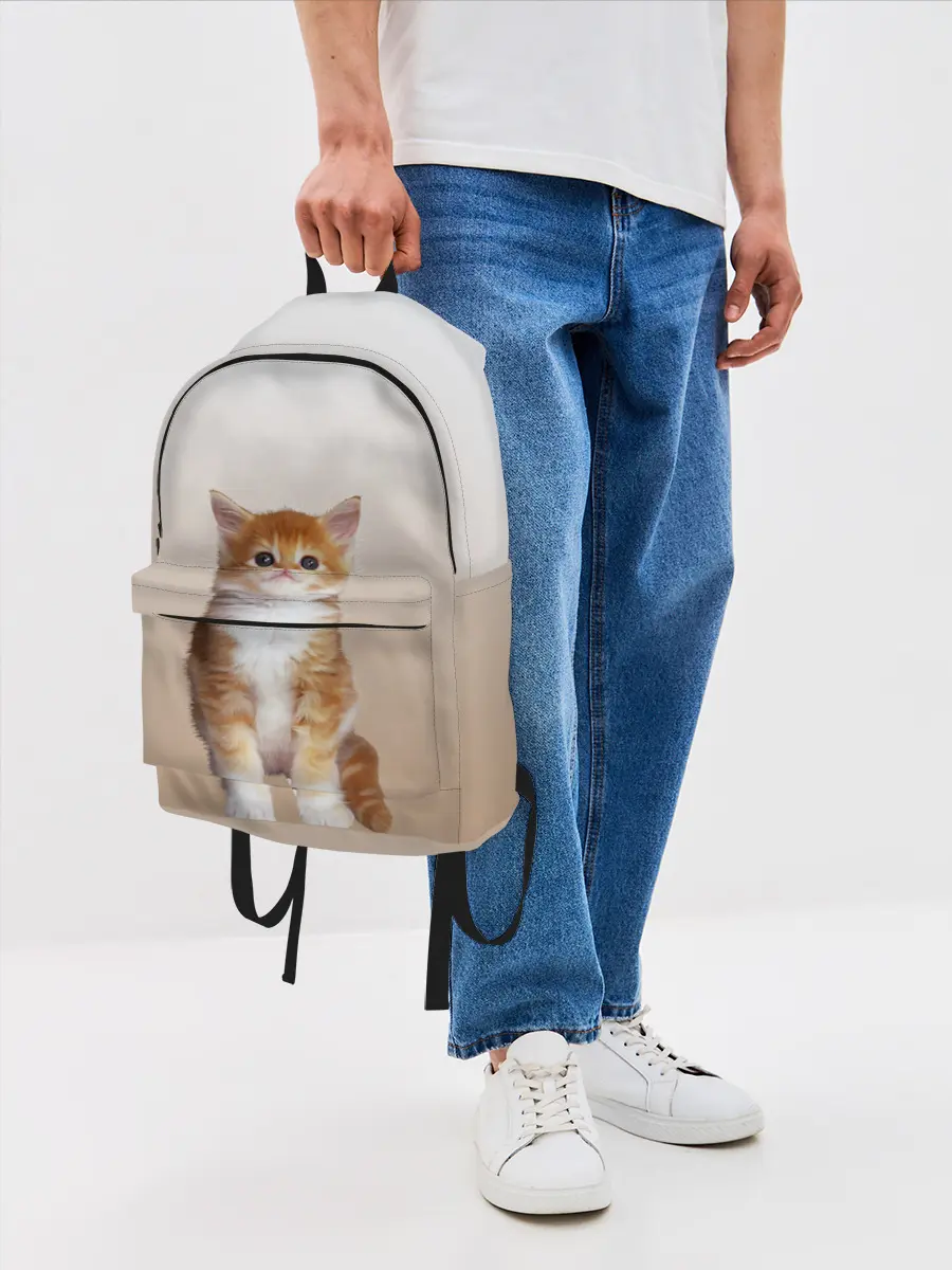 Рюкзак джинсовый / бело-рыжий котенок реализм