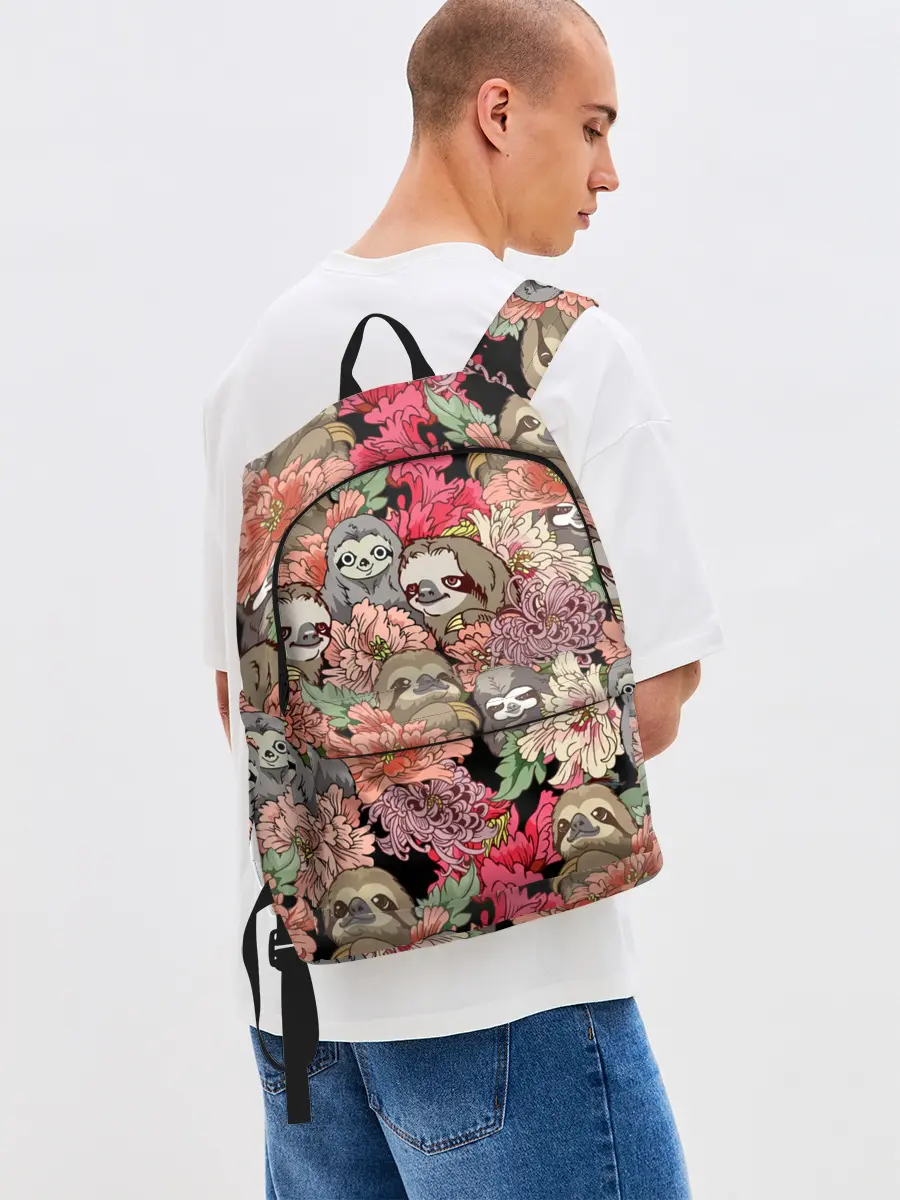 Рюкзак джинсовый / Ленивец & Цветочки