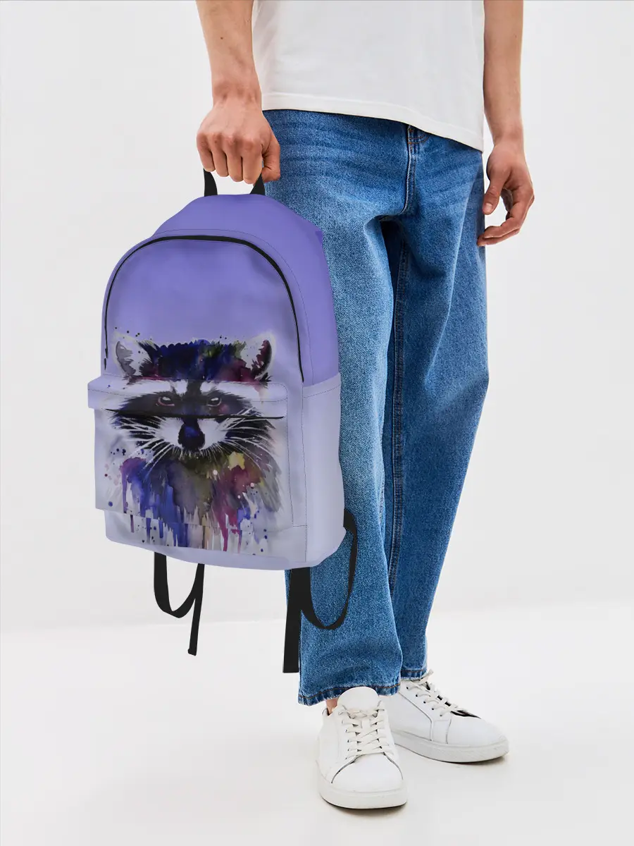 Рюкзак джинсовый / енот акварелью потеки