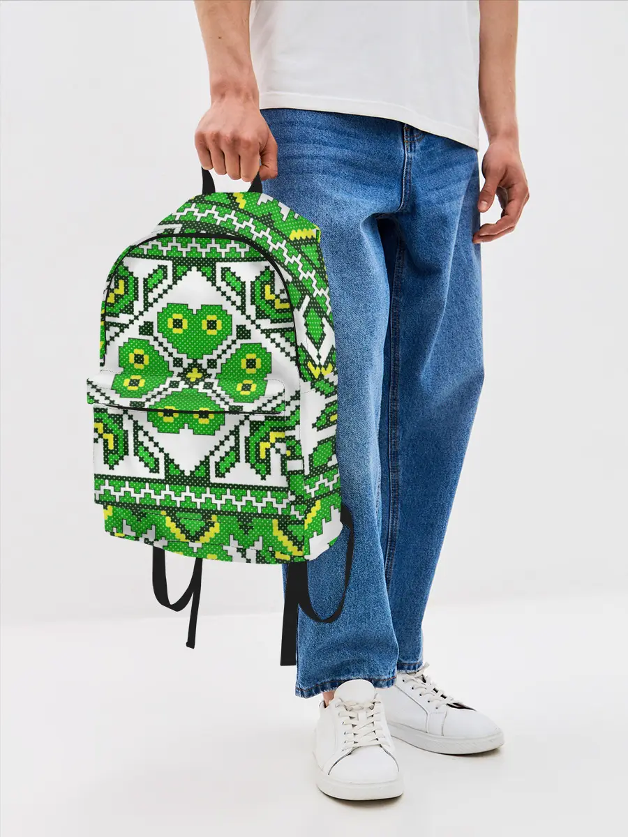 Рюкзак джинсовый / Славянский Узор Зеленый