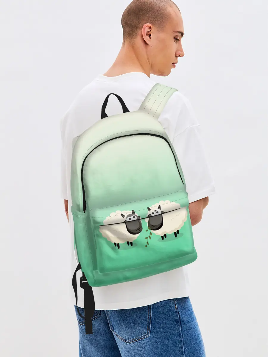 Рюкзак джинсовый / две овечки пасутся на лугу