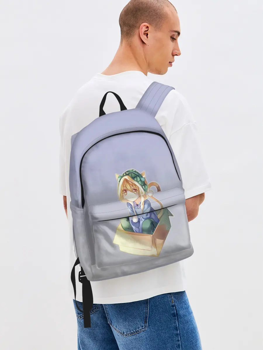 Рюкзак джинсовый / мальчик кот в коробке уши мяу