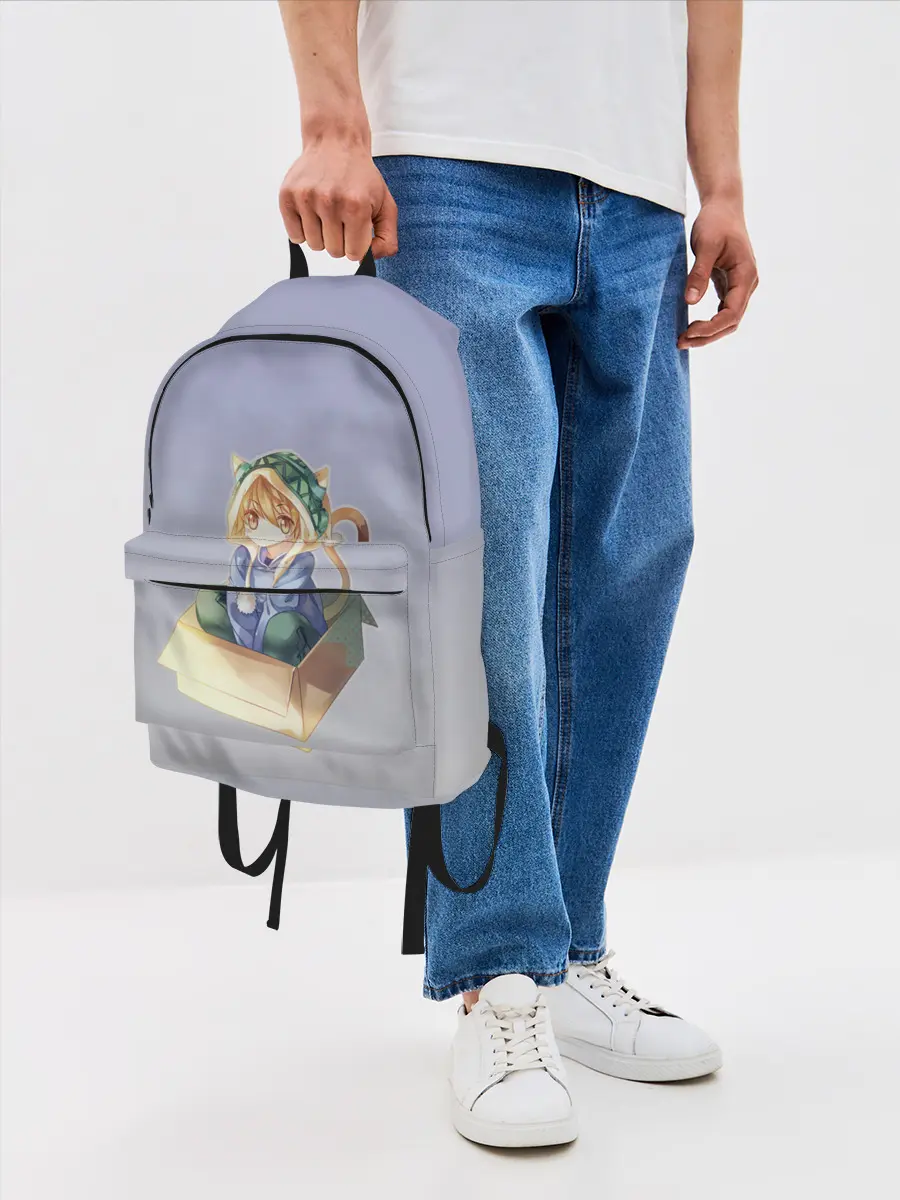 Рюкзак джинсовый / мальчик кот в коробке уши мяу