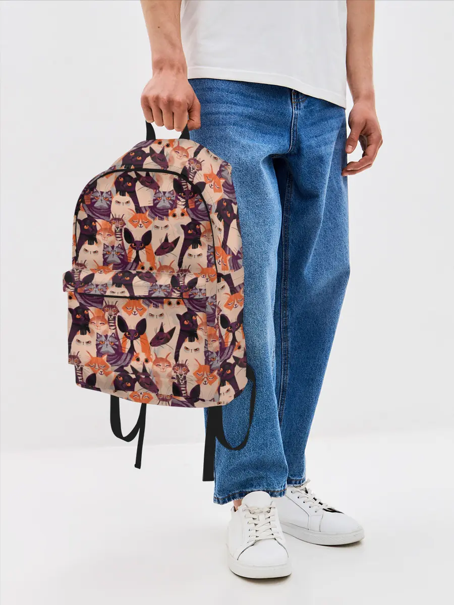 Рюкзак джинсовый / Мемные Коты Паттерн
