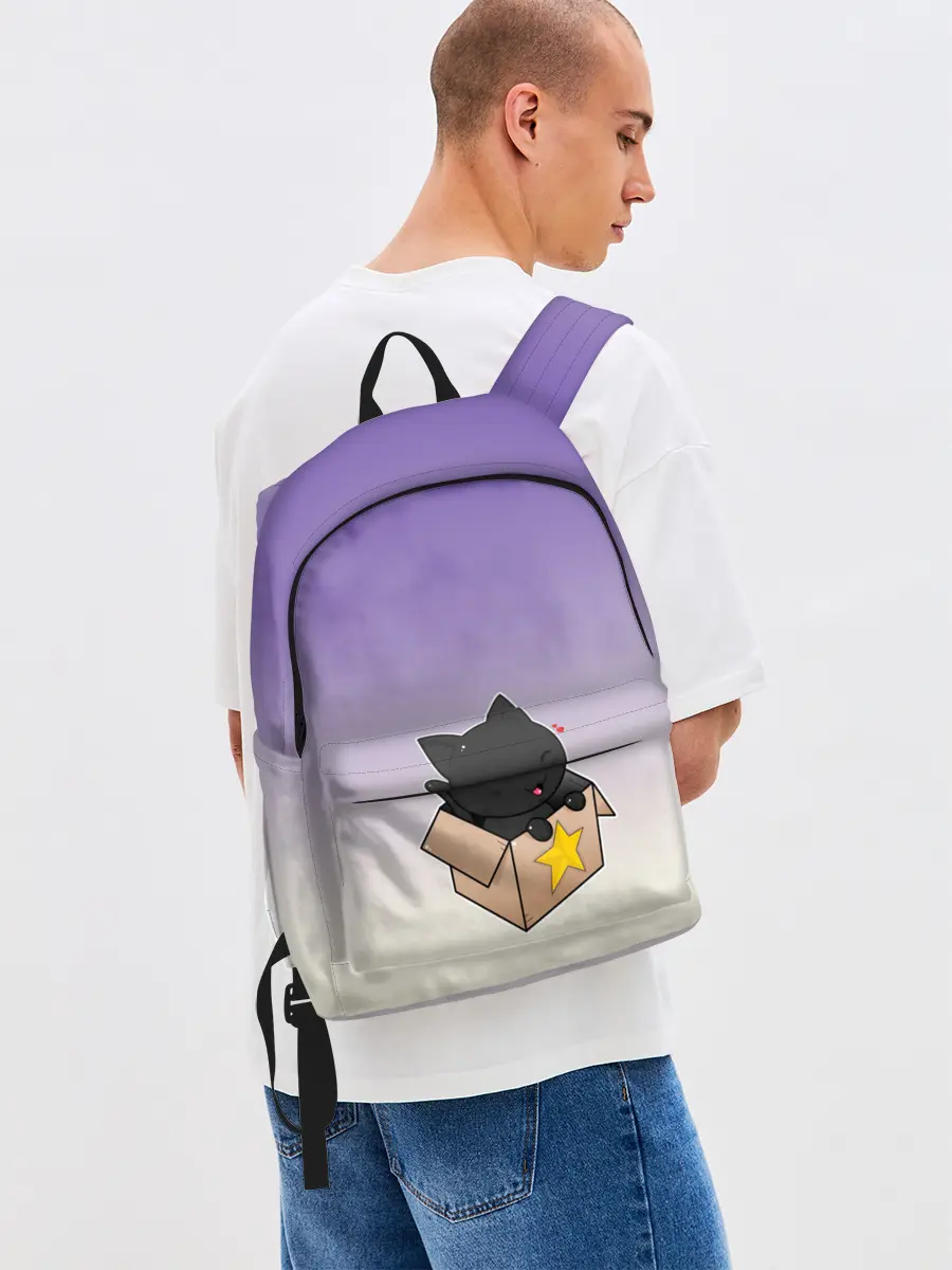 Рюкзак джинсовый / черный котенок в коробке