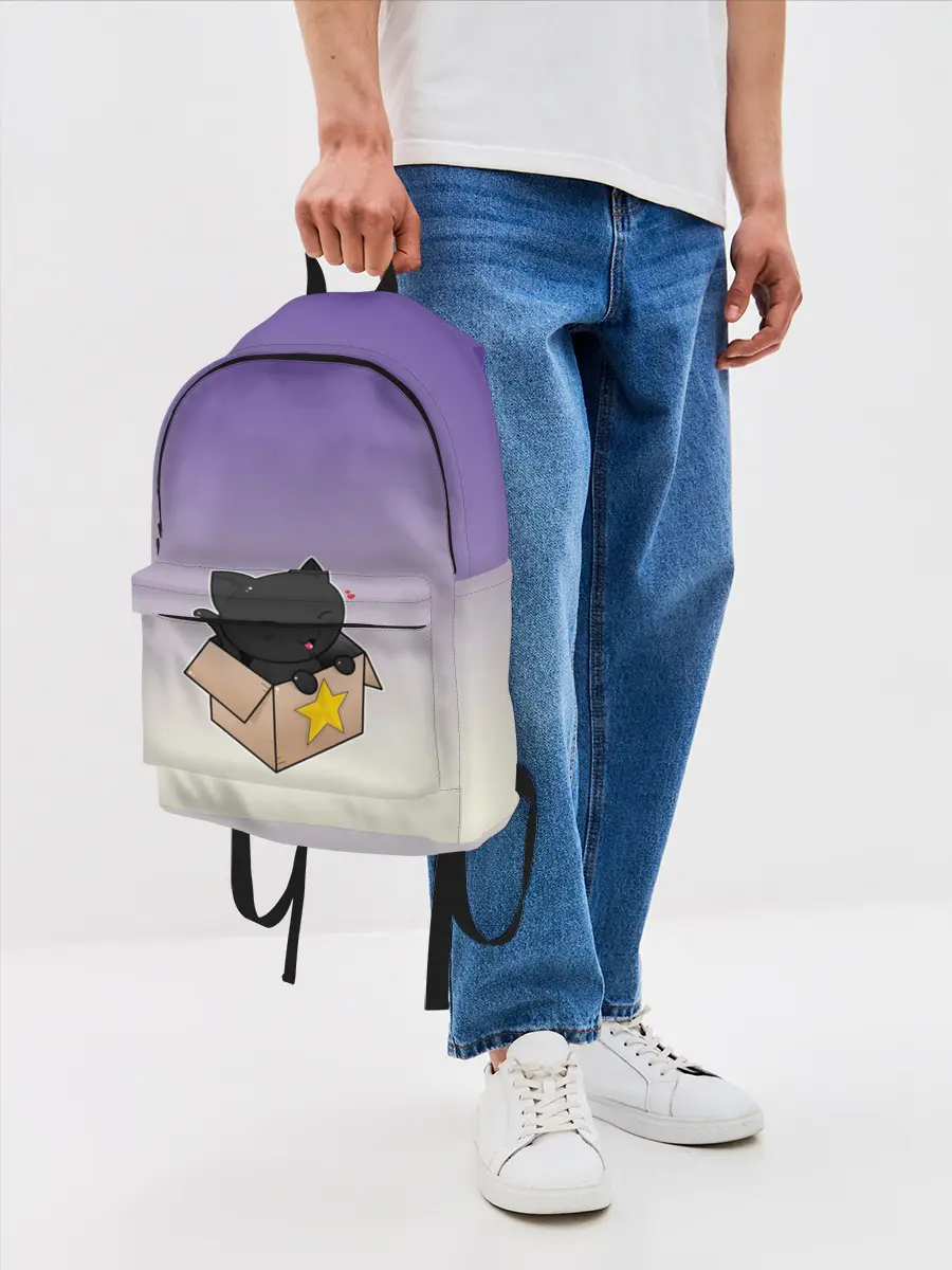 Рюкзак джинсовый / черный котенок в коробке