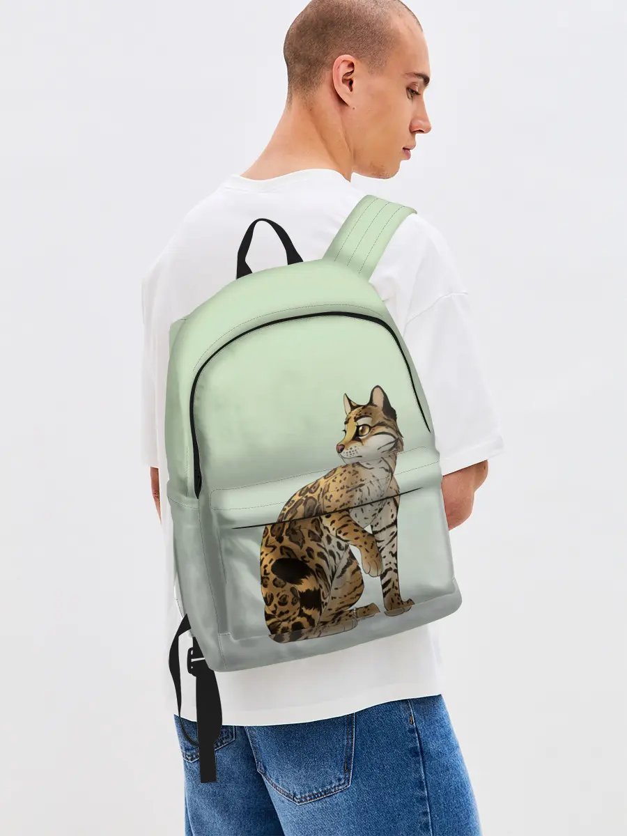 Рюкзак джинсовый / дикий кот оцелот