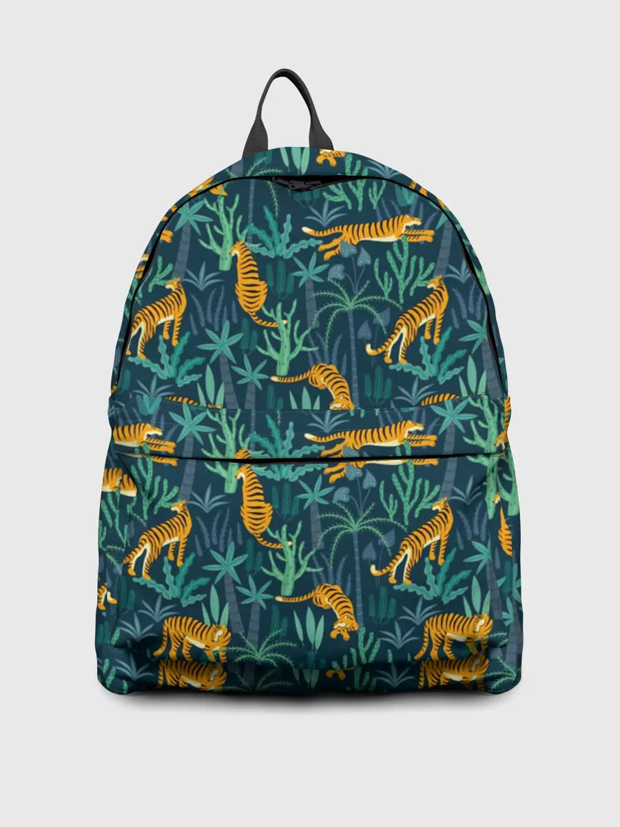 Рюкзак джинсовый / Паттерн из Тигров и Растений