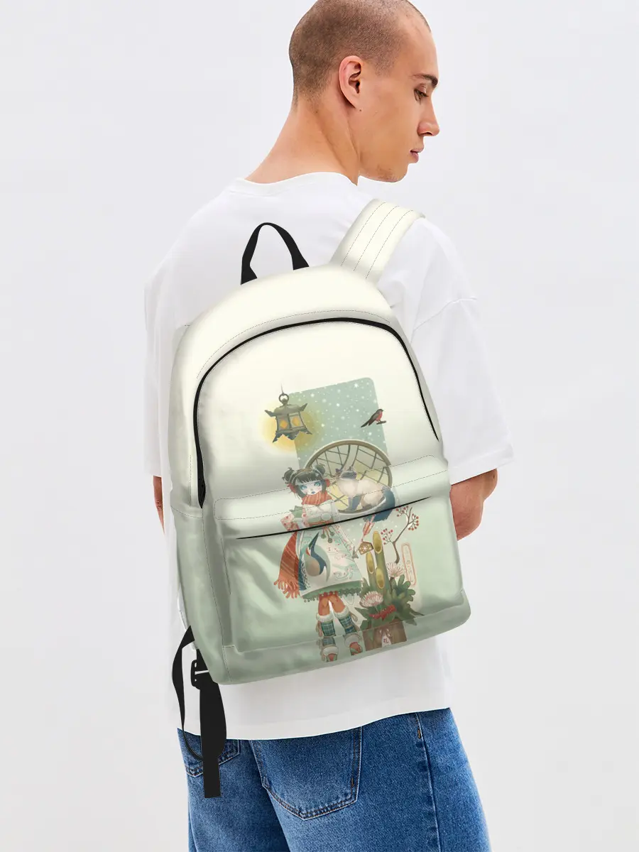 Рюкзак джинсовый / девушка кимоно зима Япония кот