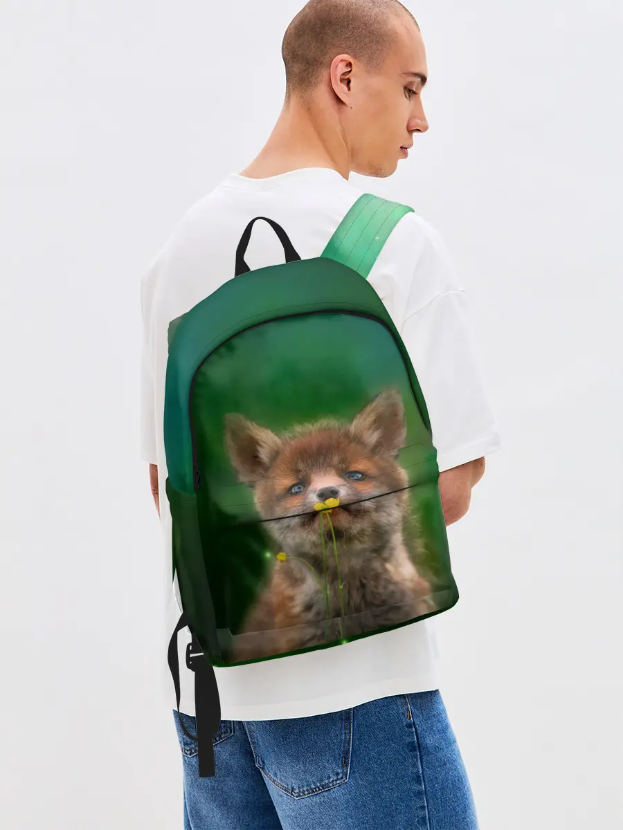 Рюкзак джинсовый / Лисенок нюхает цветок