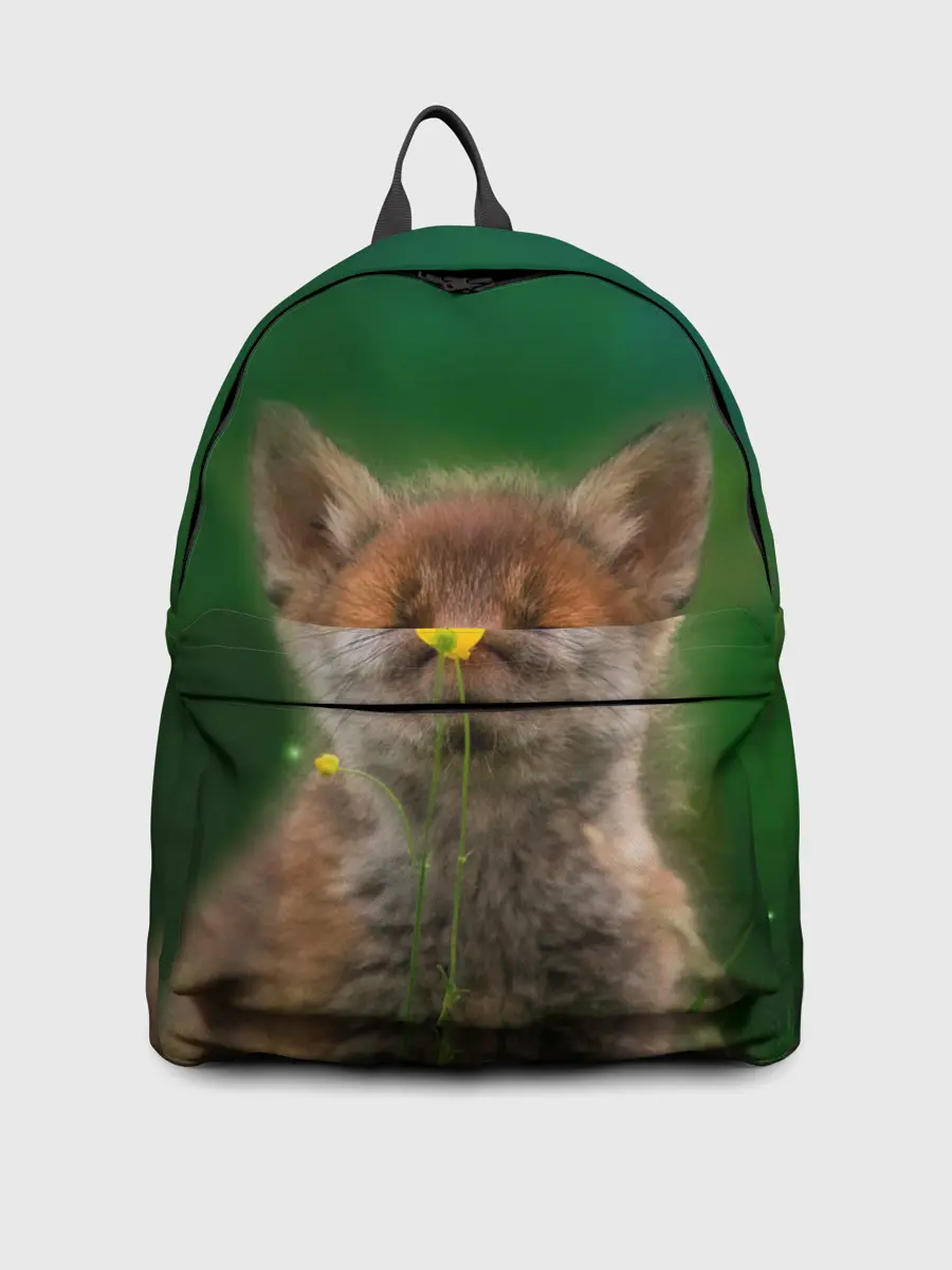 Рюкзак джинсовый / Лисенок нюхает цветок