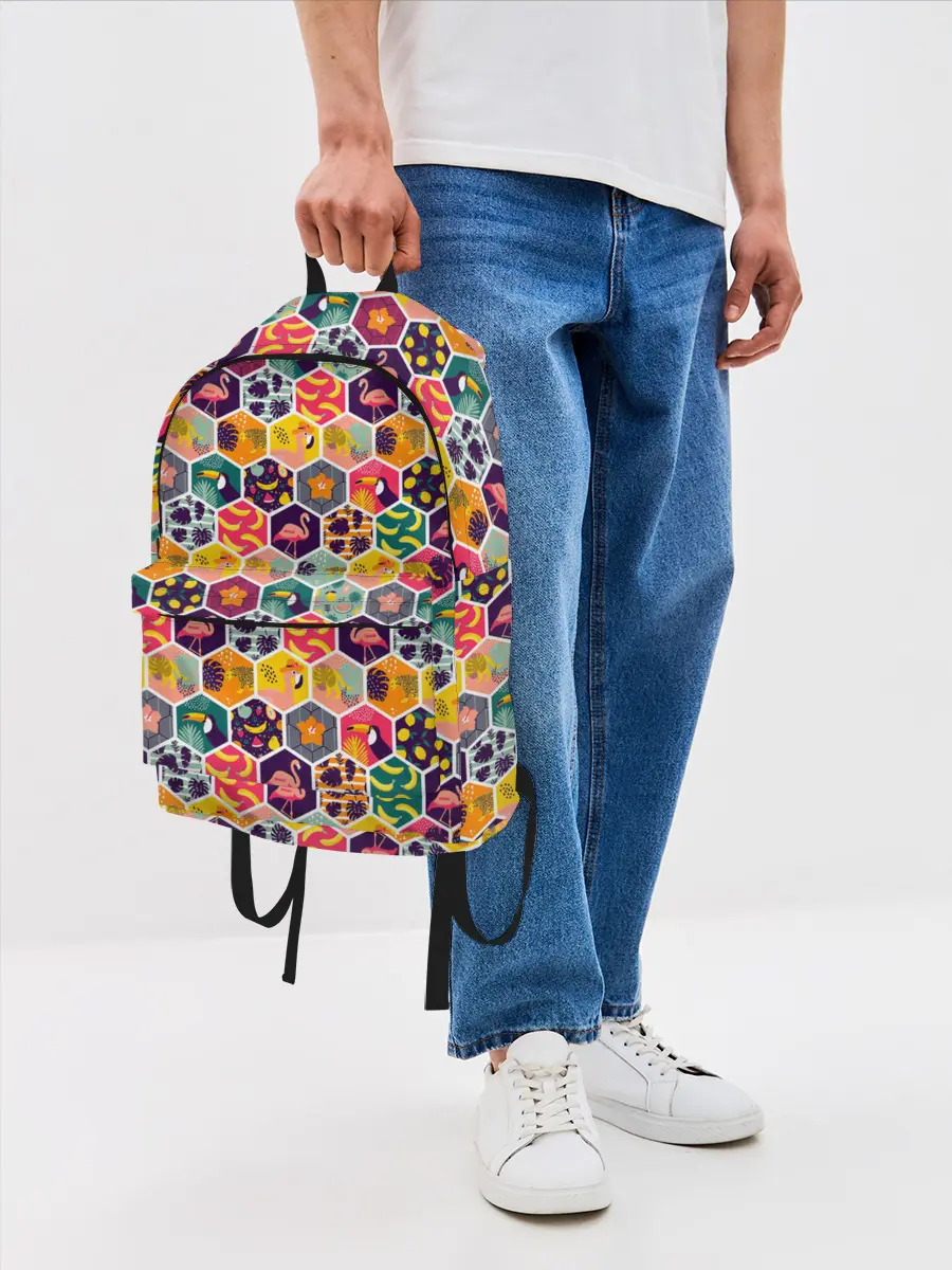 Рюкзак джинсовый / Тропический коллаж
