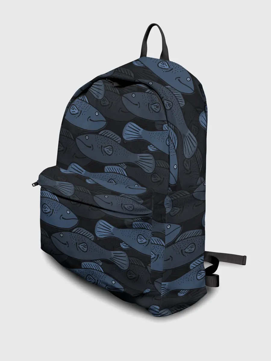 Рюкзак джинсовый / Синие рыбы на темном фоне