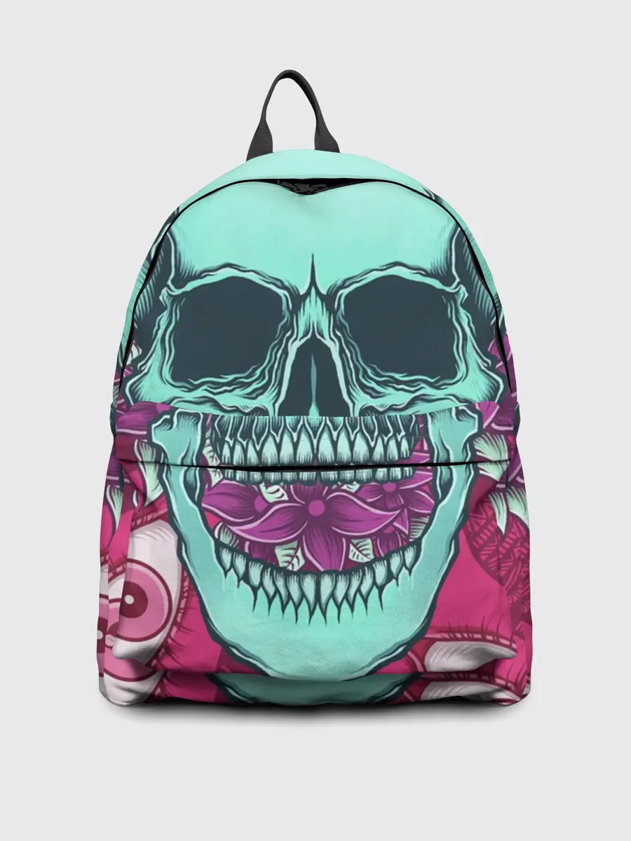 Рюкзак джинсовый / Череп в цветах