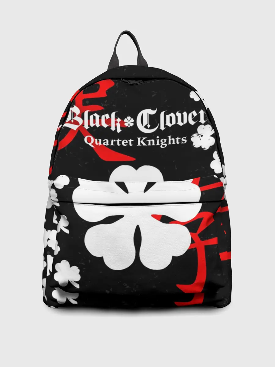 Рюкзак джинсовый / Логотип черный клевер и маленькие листья