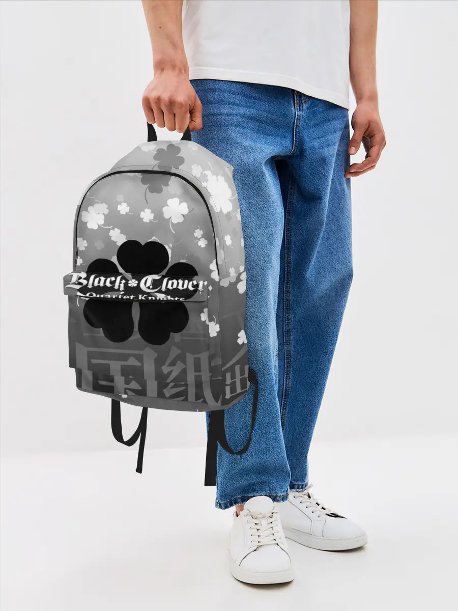 Рюкзак джинсовый / Черный логотип Клевера на сером градиенте