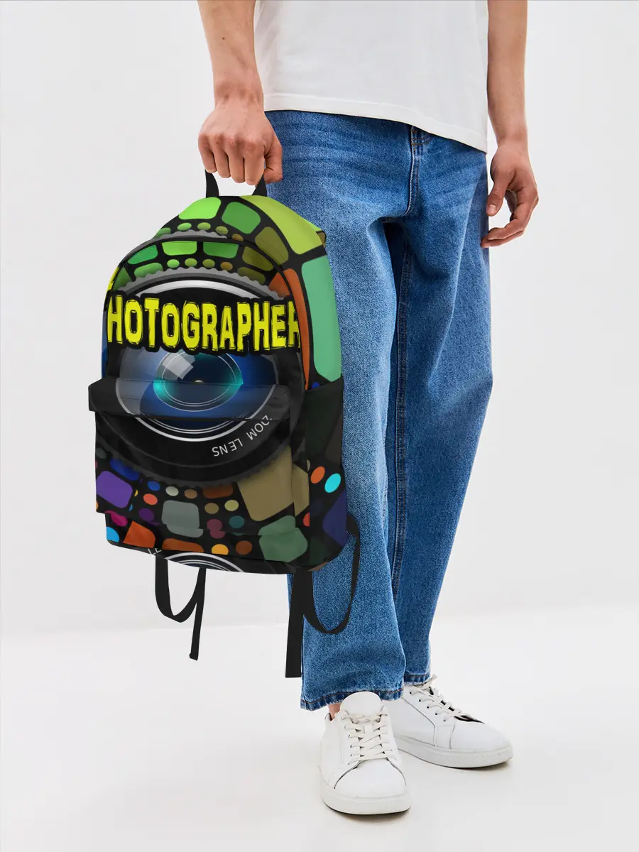 Рюкзак джинсовый / Фотограф и объектив