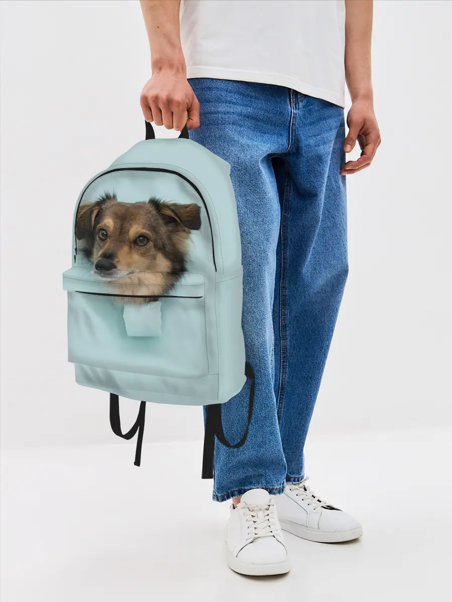 Рюкзак джинсовый / Беспородная Собака дворняга / A Dog