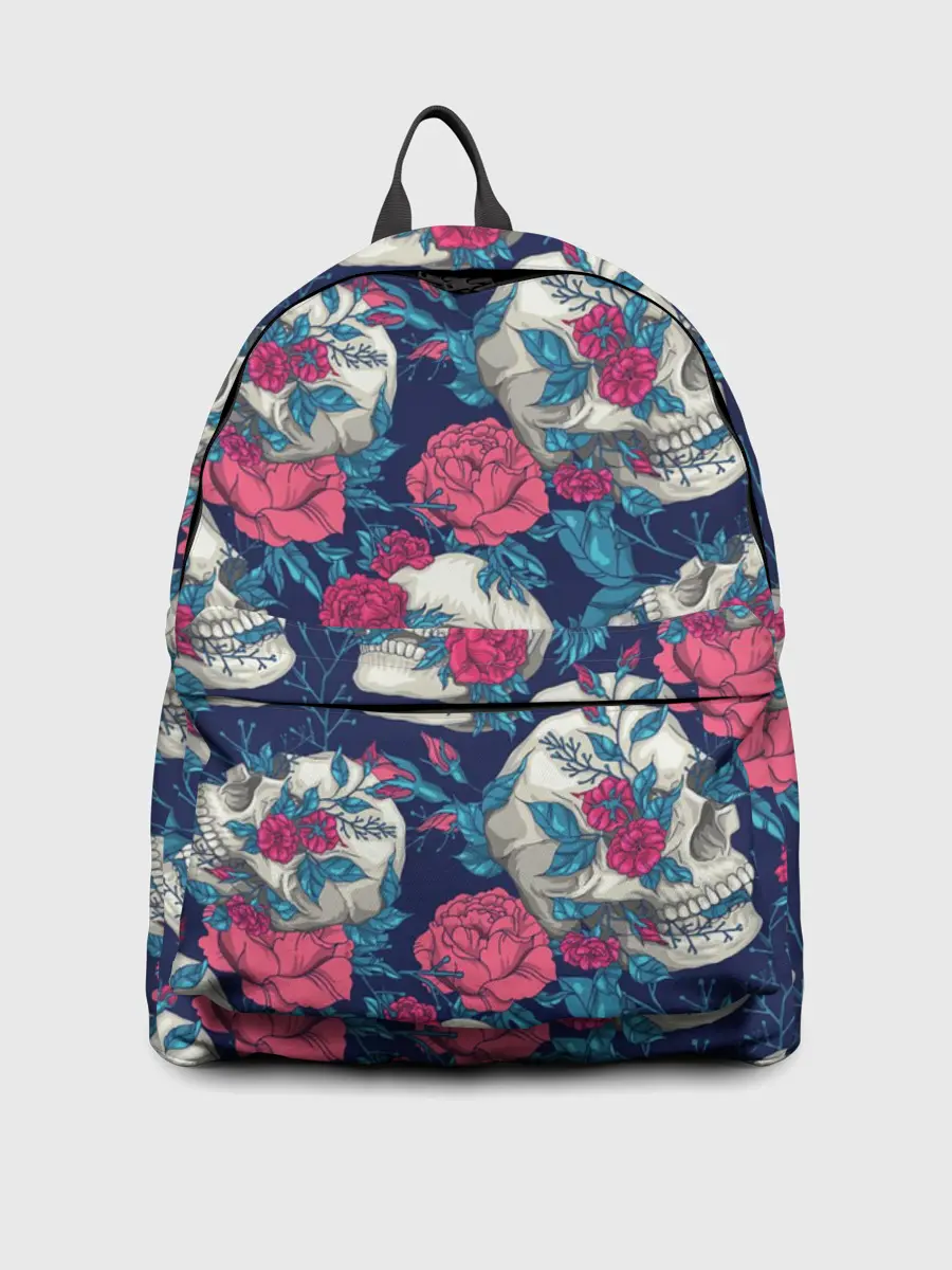 Рюкзак джинсовый / Реалистичные черепа с розами