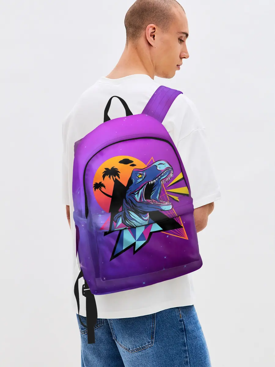 Рюкзак джинсовый / Retrowave Neon Dinosaur