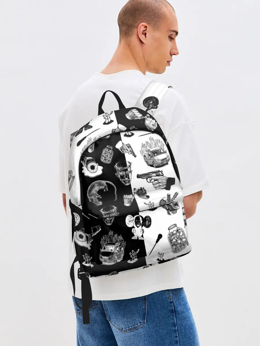 Рюкзак джинсовый / КРОВОСТОК ТАТУИРОВКИ ЧБ