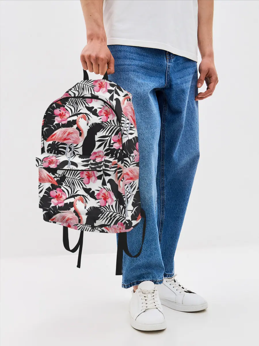 Рюкзак джинсовый / фламинго и попугаи