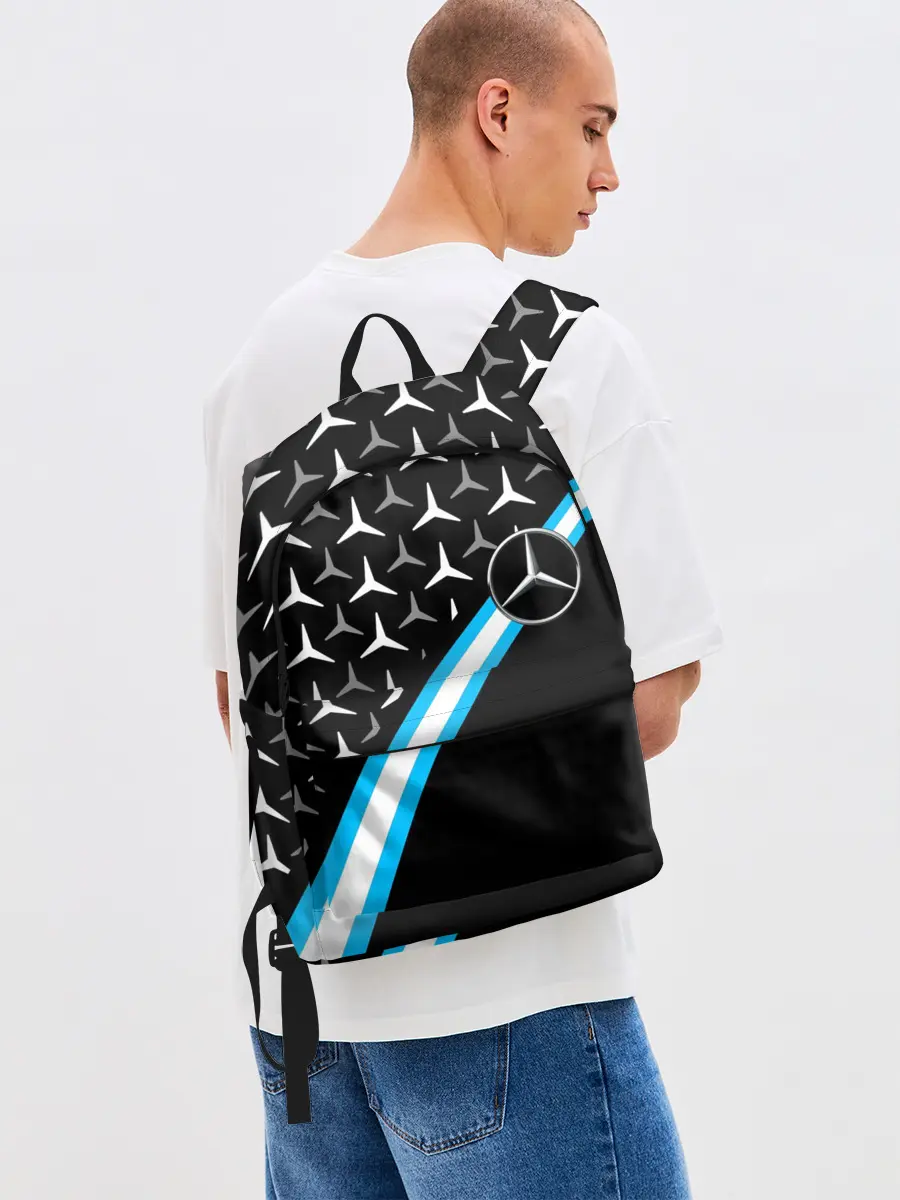 Рюкзак джинсовый / MERCEDES / УЗОР / ЛИНИЯ АКВА