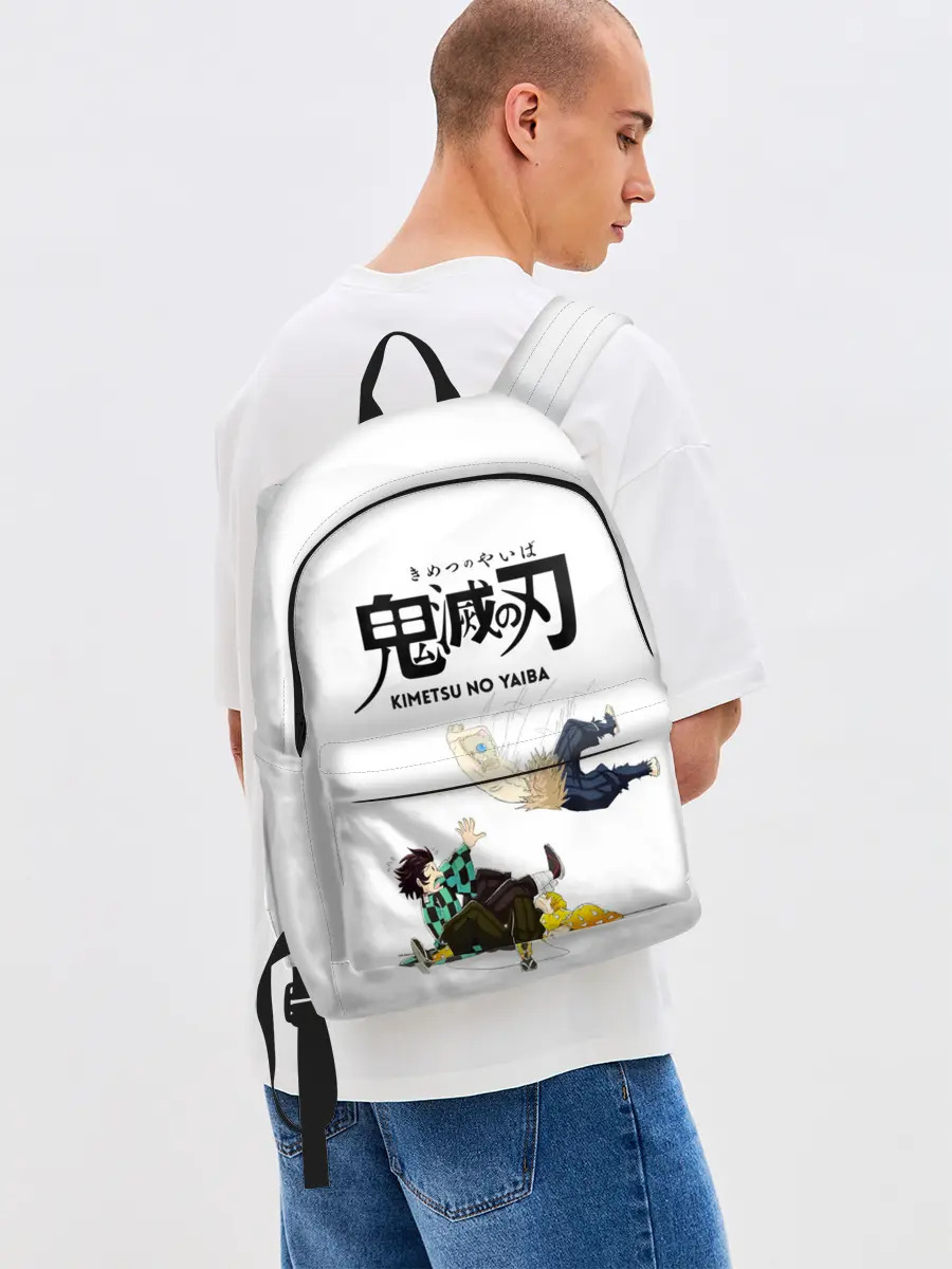 Рюкзак джинсовый / Драка Иноске Танджиро и Зеницу