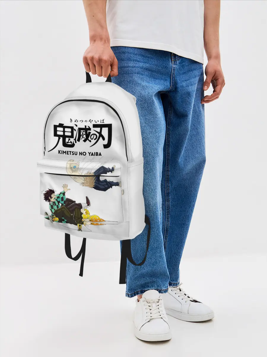 Рюкзак джинсовый / Драка Иноске Танджиро и Зеницу