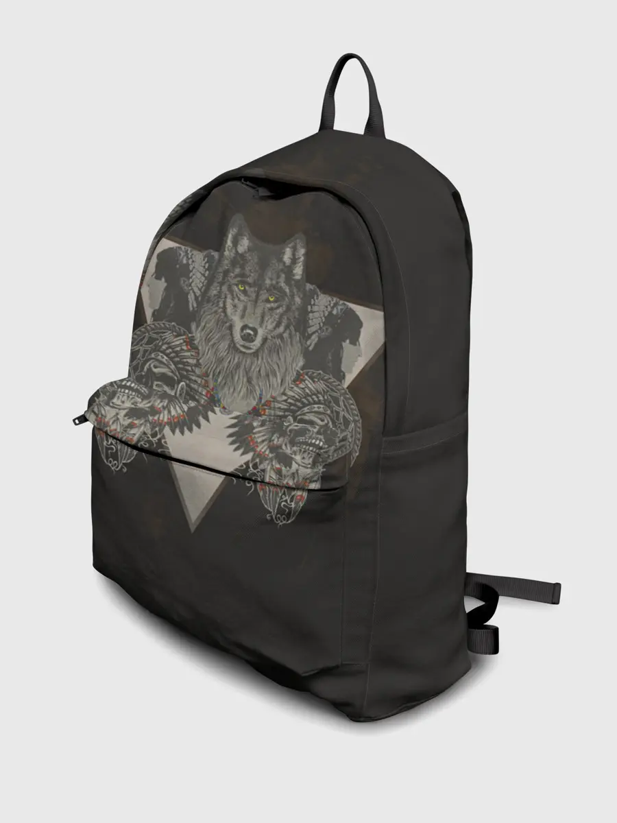 Рюкзак джинсовый / Волк, черепа и индейцы