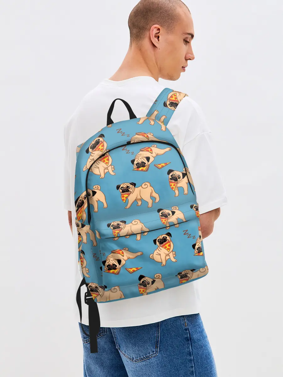 Рюкзак джинсовый / Мопсы с пиццей