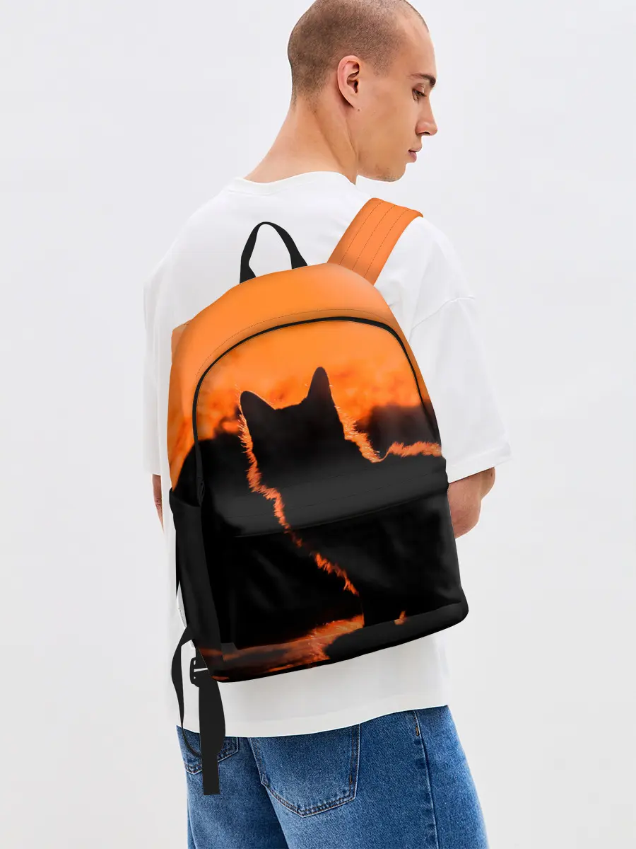 Рюкзак джинсовый / Котенок на фоне заката