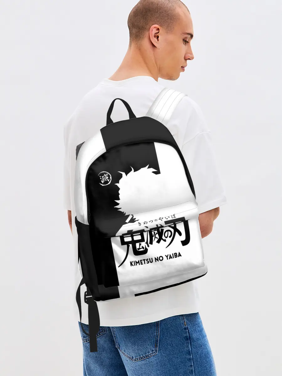 Рюкзак джинсовый / Черно белый силуэт Танджиро