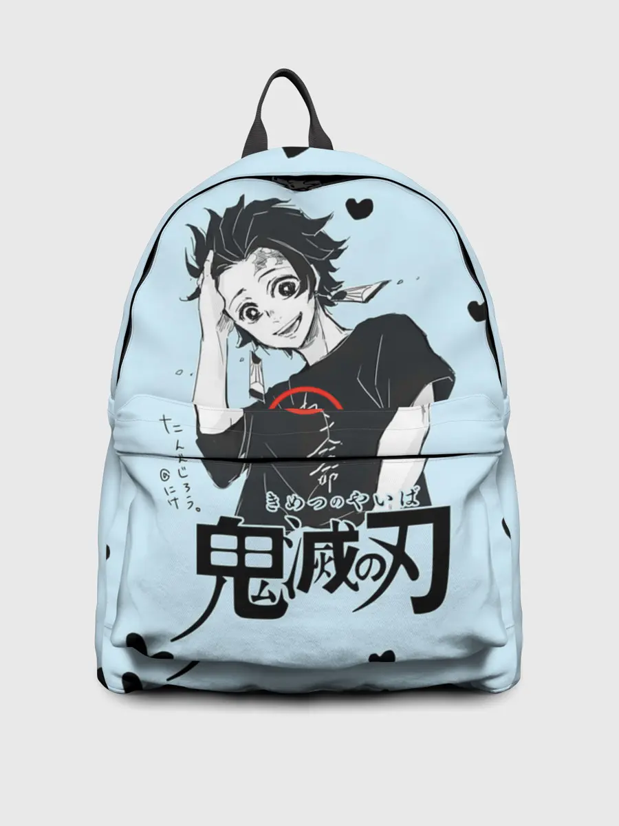 Рюкзак джинсовый / Танджиро Камадо черные сердечки