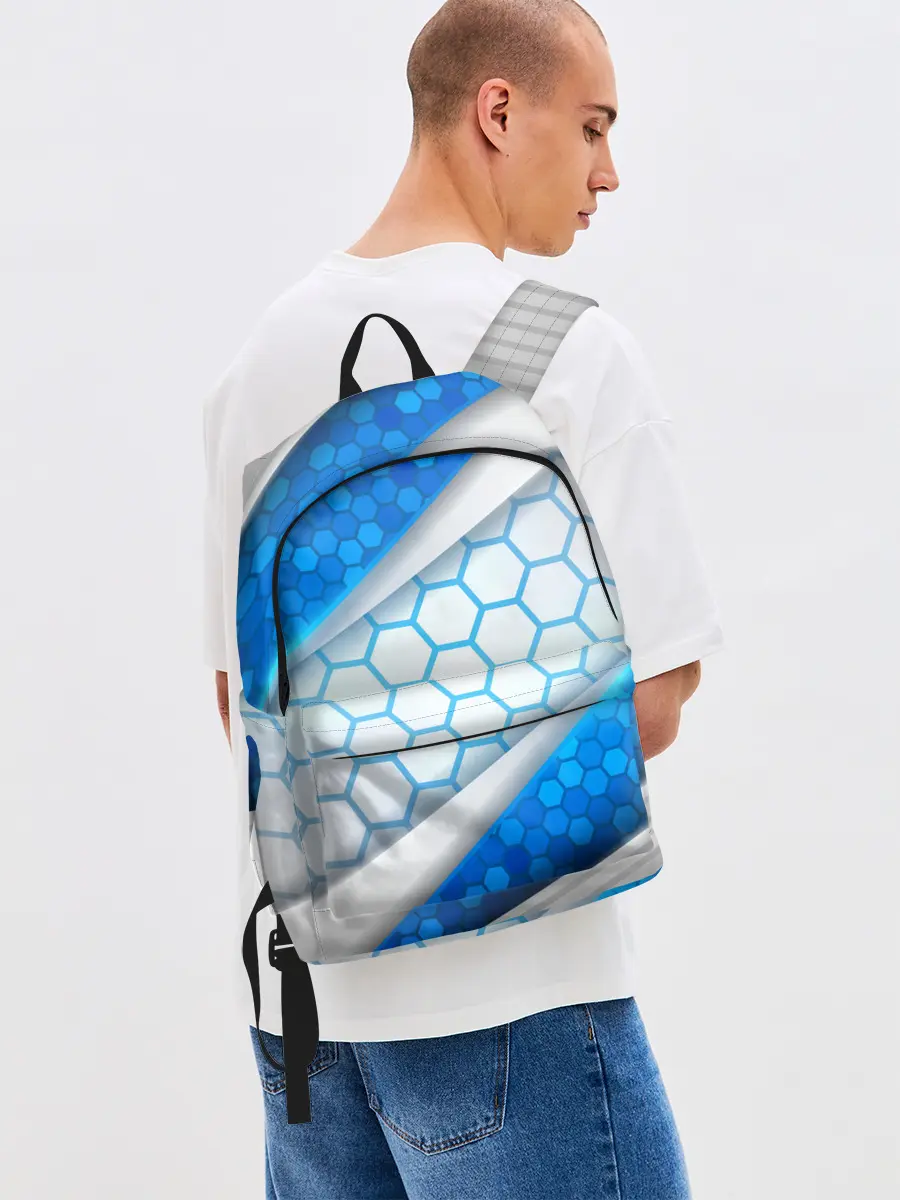 Рюкзак джинсовый / 3D AQUA БРОНЯ ОБЪЕМНЫЕ СОТЫ