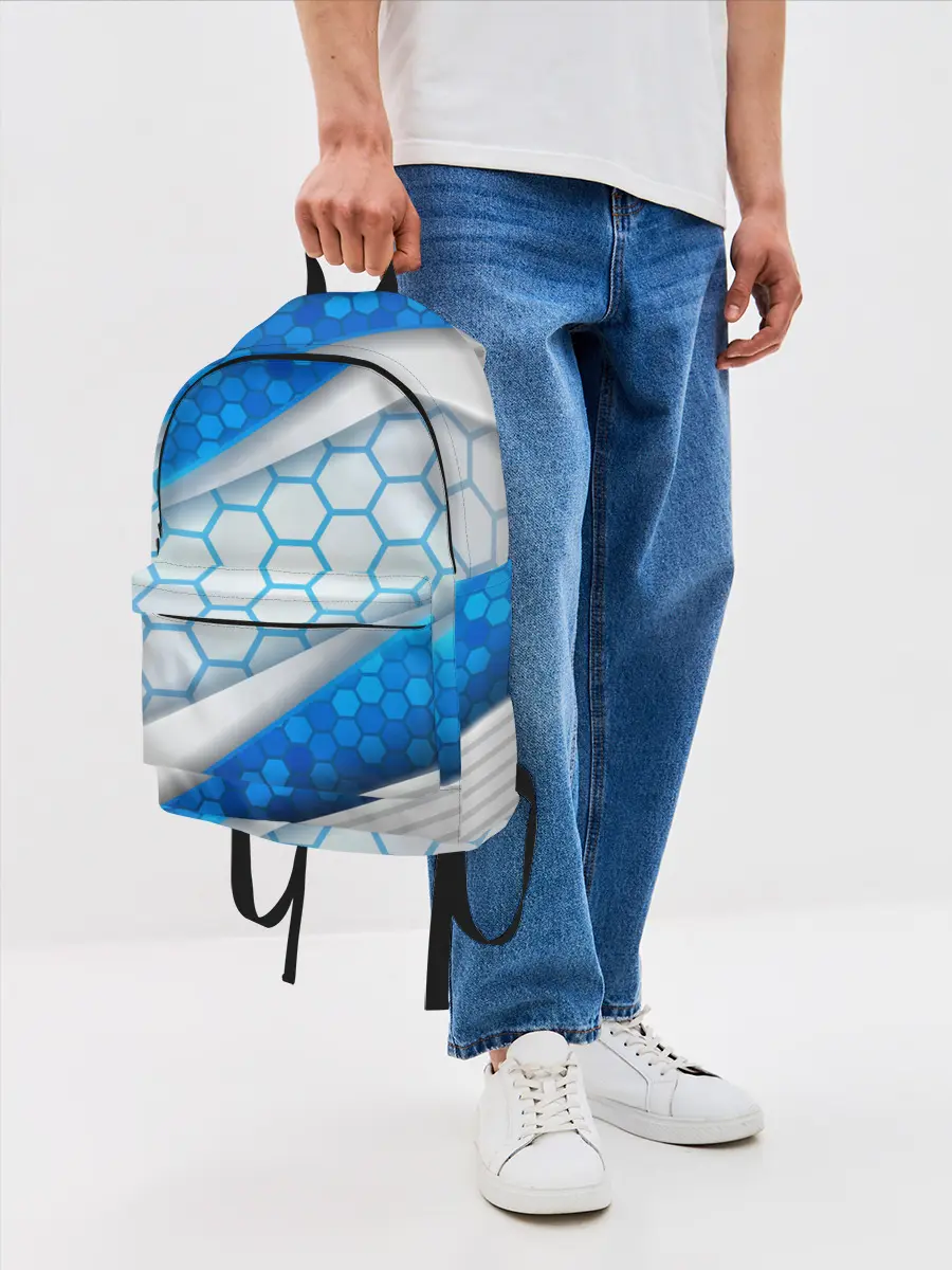 Рюкзак джинсовый / 3D AQUA БРОНЯ ОБЪЕМНЫЕ СОТЫ