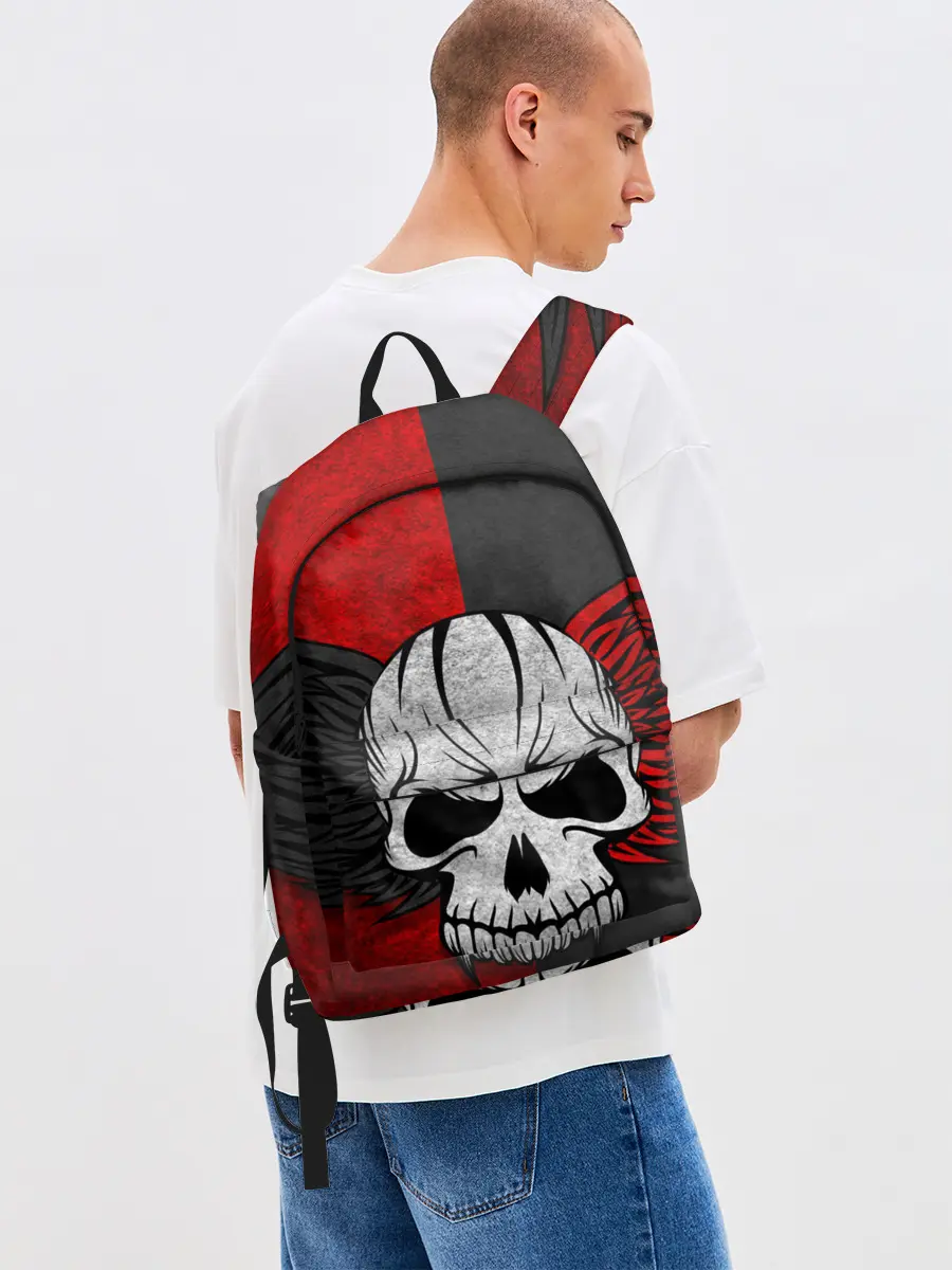 Рюкзак джинсовый / Крылатый череп 3D