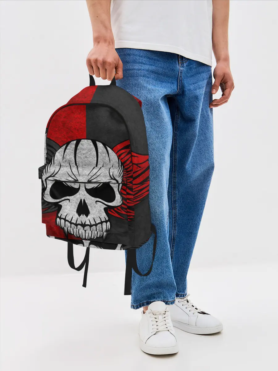 Рюкзак джинсовый / Крылатый череп 3D