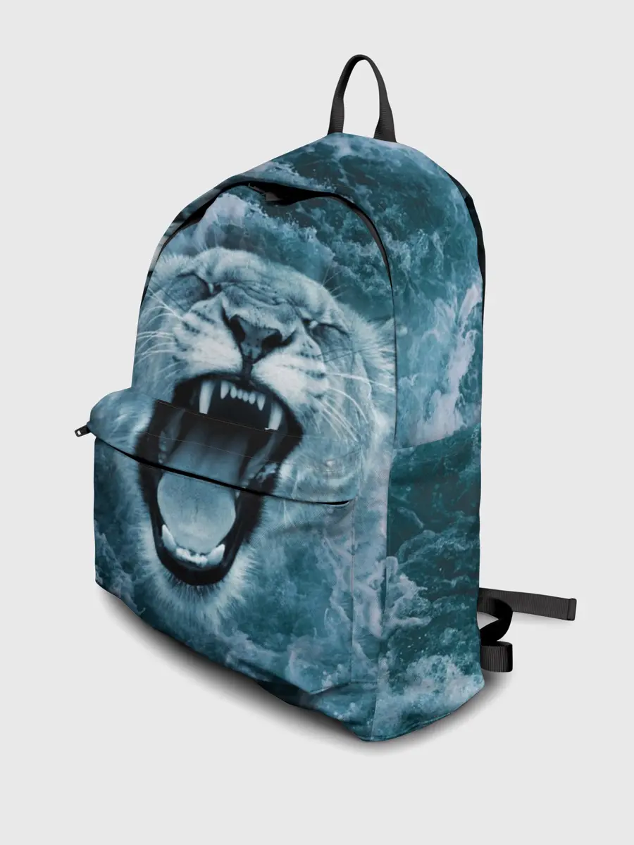 Рюкзак джинсовый / Львица в бушующих волнах