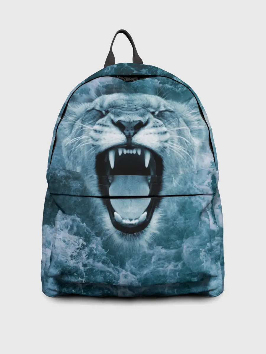 Рюкзак джинсовый / Львица в бушующих волнах