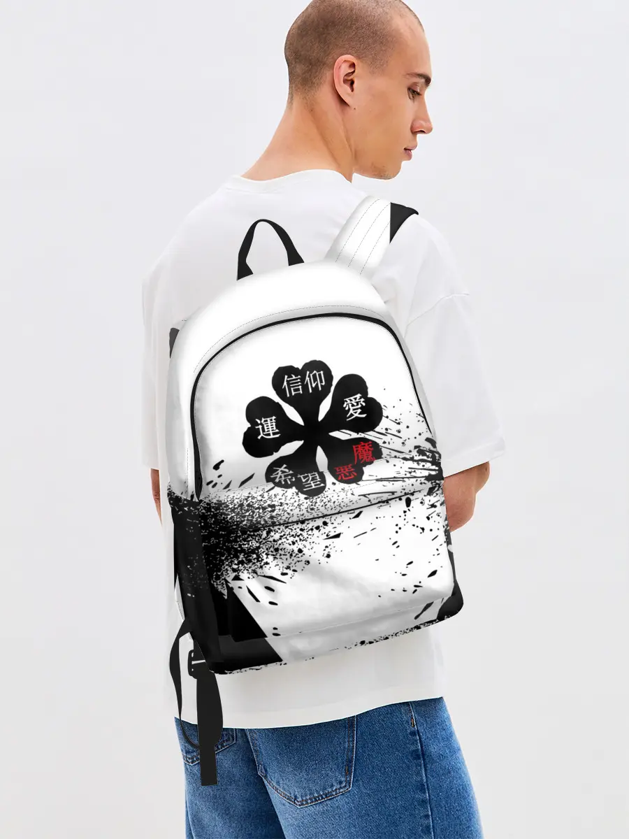 Рюкзак джинсовый / Чёрный клевер с иероглифами