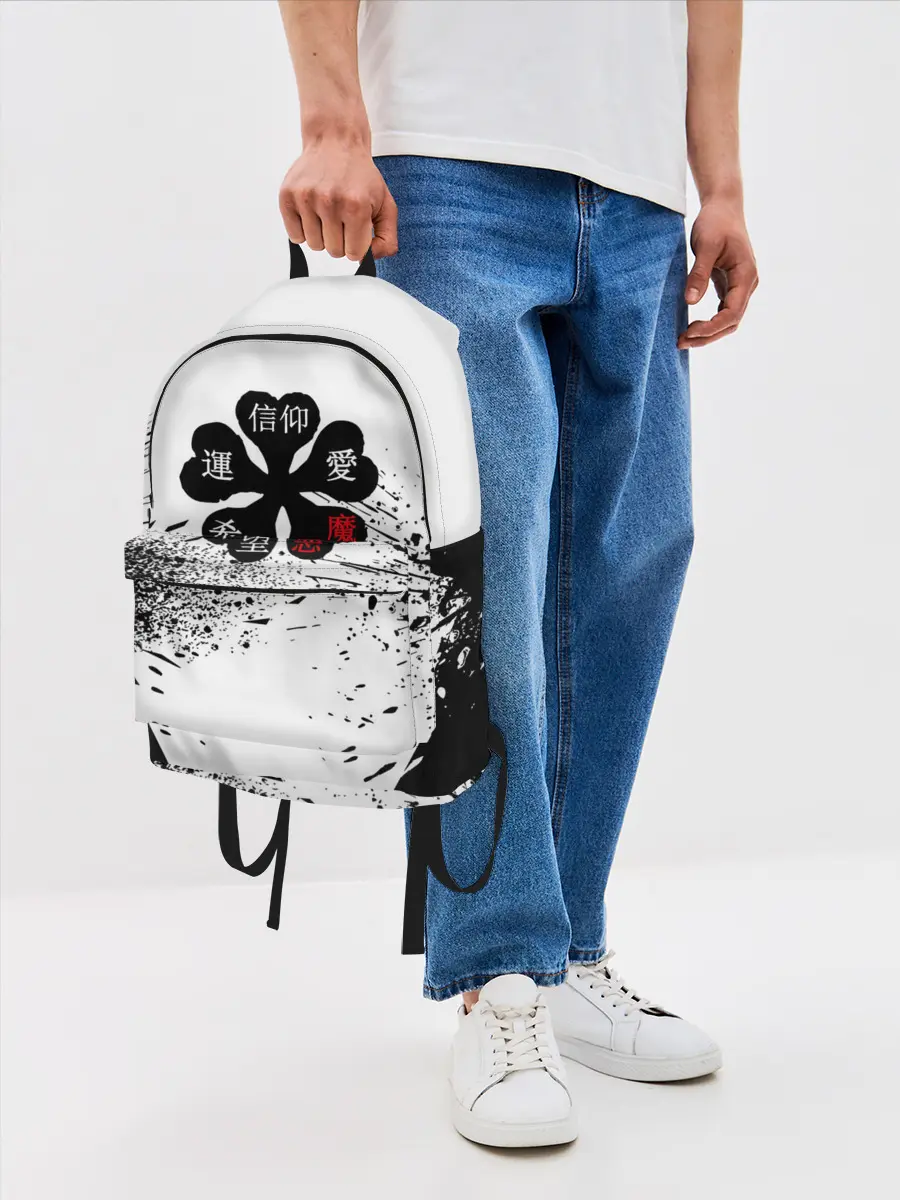 Рюкзак джинсовый / Чёрный клевер с иероглифами