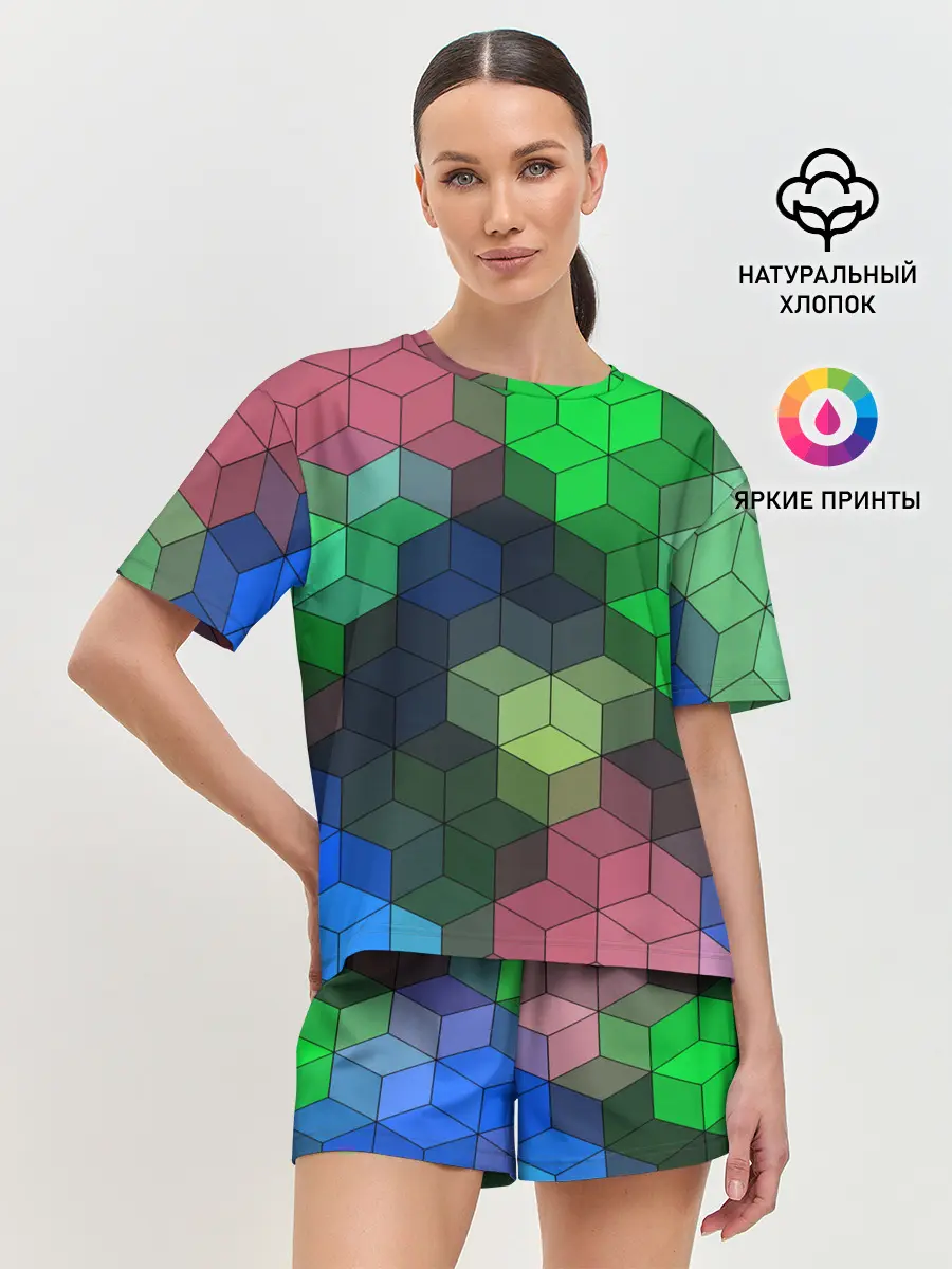 Женская пижама с шортами / Разноцветный геометрический уз