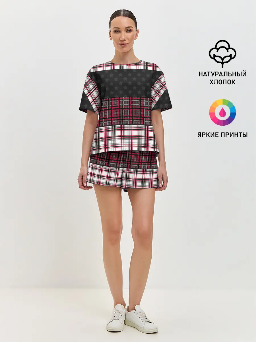 Женская пижама с шортами / Комбинированный красно-серый