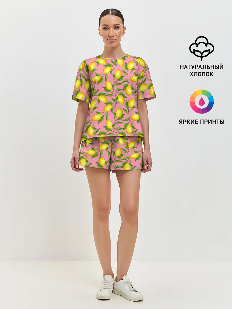 Женская пижама с шортами / Лимоны паттерн